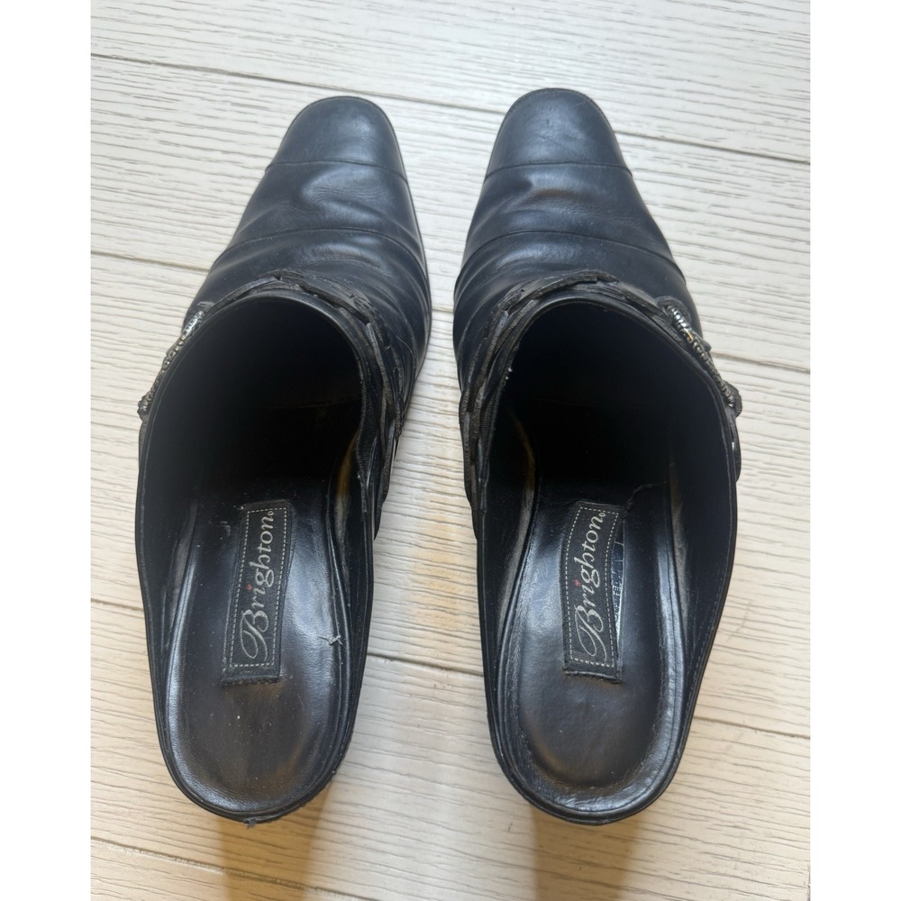 Brighton Heeled Tamia Booties Mules Slides Black Leather Silver Buckle 2" Heel 8 - Picture 7 of 8